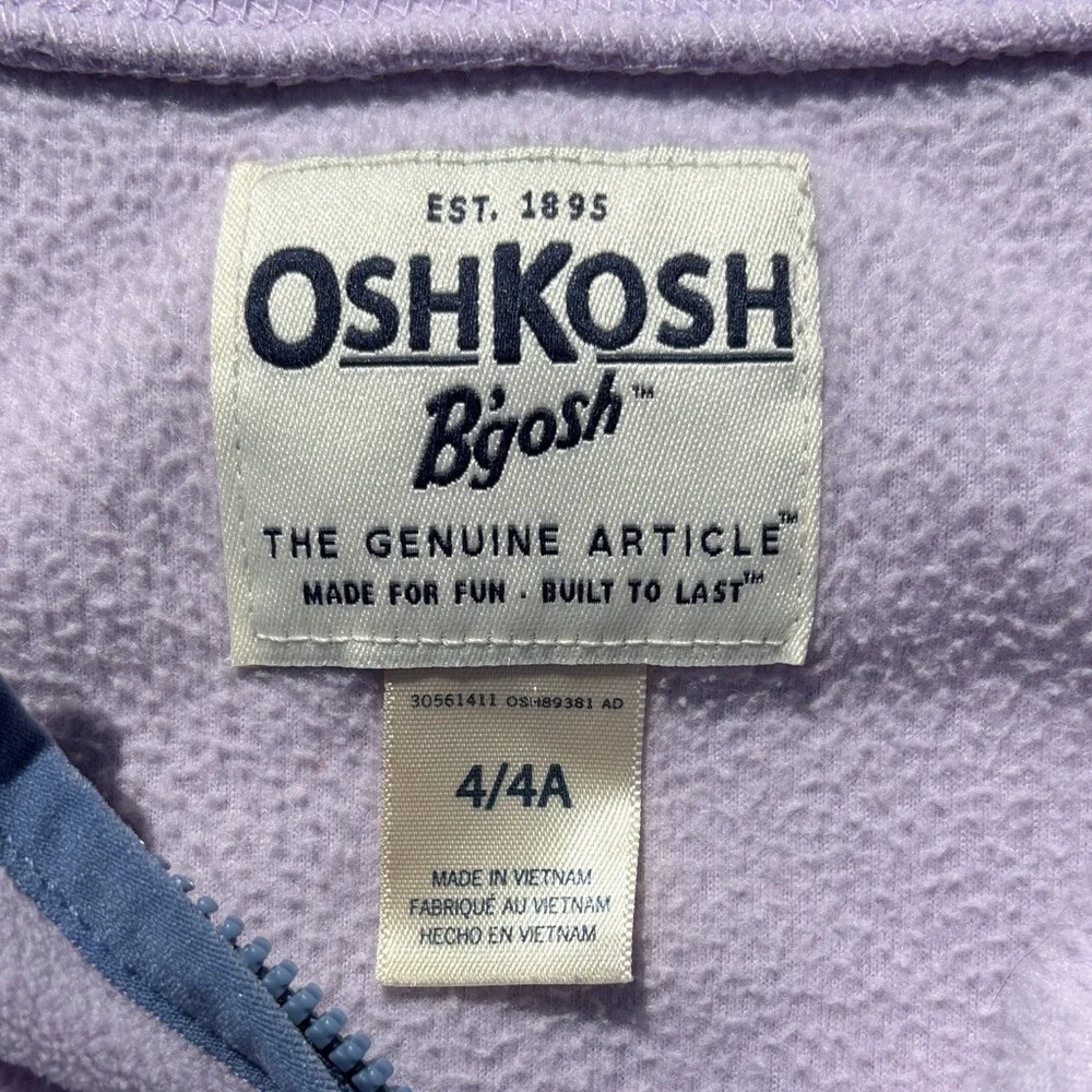 OshKosh B'gosh Kids Purple and Blue Fleece Lightweight Zip Sweatshirt, Size 4